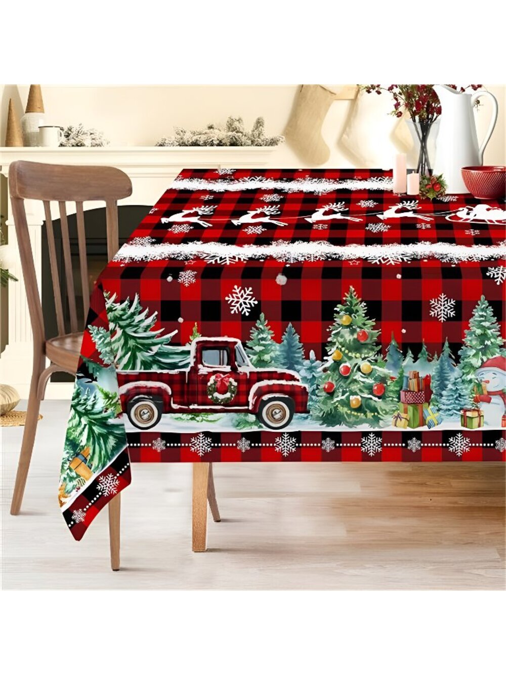 Christmas Tablecloth 60x84 Inches for Rectangle Tables - Red Buffalo Plaid